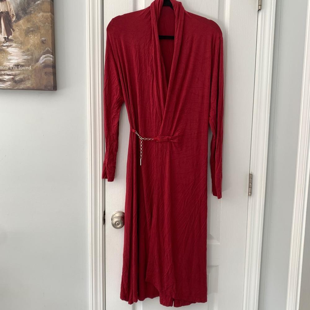 J. Peterman Womens Red Long Sleeve Chain Detail Wrap Midi Dress Size S‎